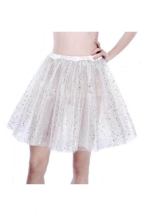 Adult Tutu Skirt Sequin Gilding Polka Dot 3 Layers Party Dance Ballet Pettiskirt Tulle Girl Mini Skirt Off White