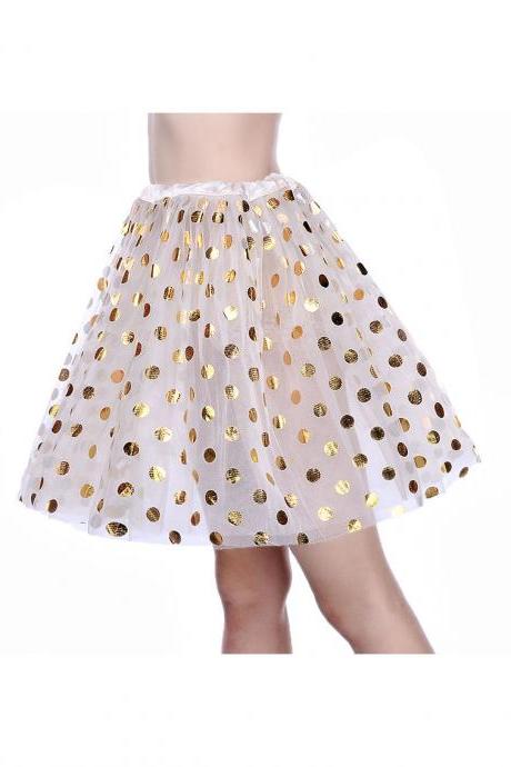 Adult Tutu Skirt Sequin Gilding Polka Dot 3 Layers Party Dance Ballet Pettiskirt Tulle Girl Mini Skirt Off White+gold