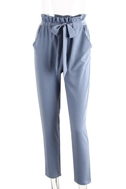 Women OL High Waist Harem Pants Stringyselvedge Summer Style Work Office Casual Trousers blue gray 