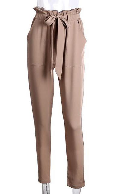Women OL High Waist Harem Pants Stringyselvedge Summer Style Work Office Casual Trousers khaki