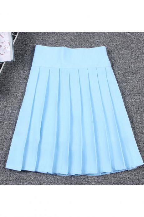 Harajuku JK Summer Skirt Women High Waist Cosplay Solid Girl Mini Pleated Skirt baby blue