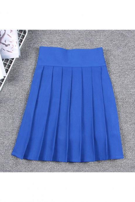 Harajuku JK Summer Skirt Women High Waist Cosplay Solid Girl Mini Pleated Skirt blue