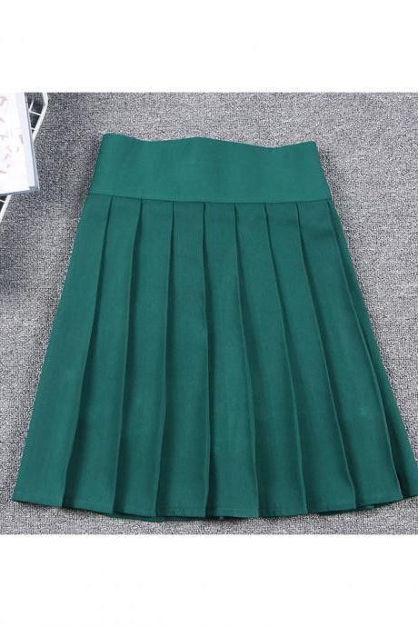 Harajuku JK Summer Skirt Women High Waist Cosplay Solid Girl Mini Pleated Skirt hunter green