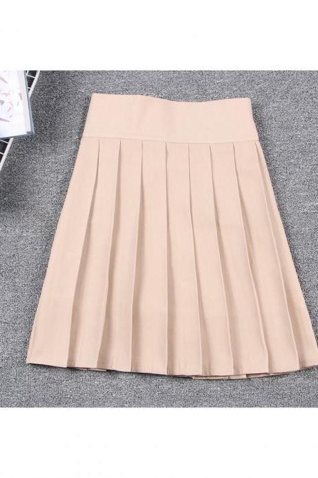 Harajuku JK Summer Skirt Women High Waist Cosplay Solid Girl Mini Pleated Skirt khaki
