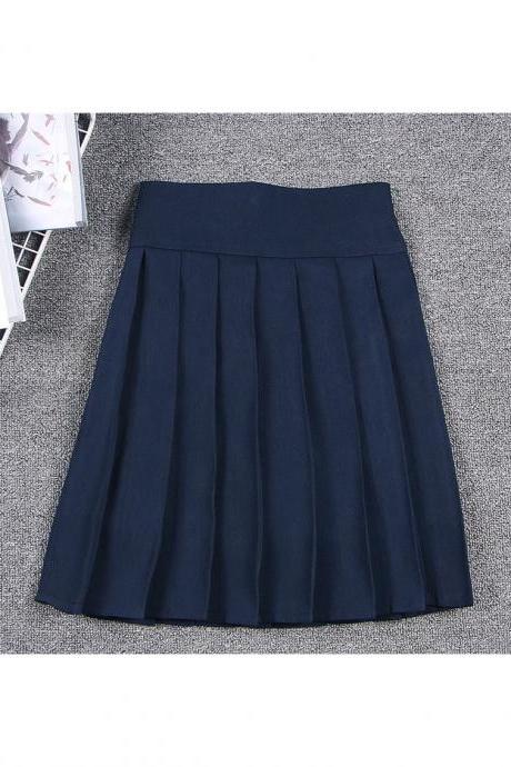 Harajuku JK Summer Skirt Women High Waist Cosplay Solid Girl Mini Pleated Skirt navy blue