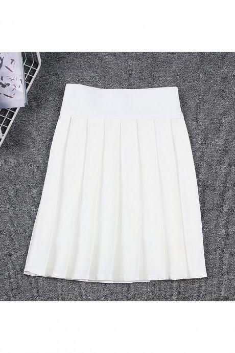 Harajuku JK Summer Skirt Women High Waist Cosplay Solid Girl Mini Pleated Skirt off white