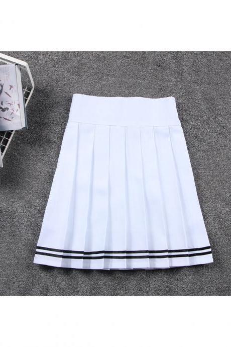  Harajuku JK Summer Skirt Women High Waist Cosplay Solid Girl Mini Pleated Skirt off white+black