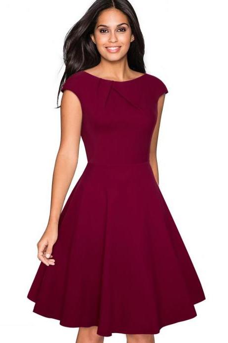 Elegant Women Summer Casual Dress Cap Sleeve Work Office Floral Party A-line Swing Dress3#