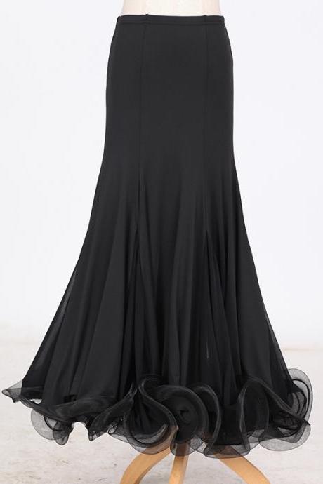 Fashion Ballroom Dance Skirt Mermaid Ruffles Standard Modern Dance Waltz Tango Skirt Black