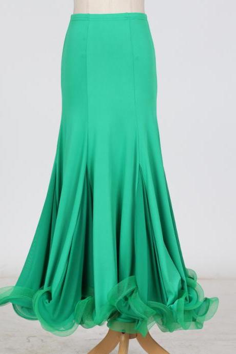 New Fashion Ballroom Dance Skirt Mermaid Ruffles Standard Modern Dance Waltz Tango Skirt green