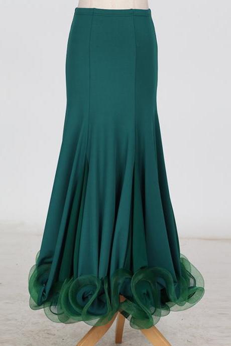 New Fashion Ballroom Dance Skirt Mermaid Ruffles Standard Modern Dance Waltz Tango Skirt hunter green