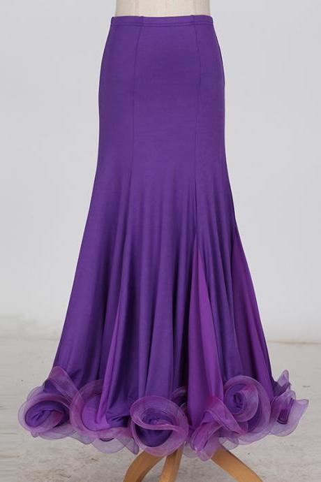 Fashion Ballroom Dance Skirt Mermaid Ruffles Standard Modern Dance Waltz Tango Skirt Purple