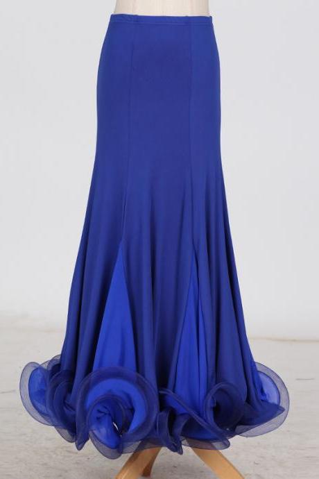 New Fashion Ballroom Dance Skirt Mermaid Ruffles Standard Modern Dance Waltz Tango Skirt royal blue