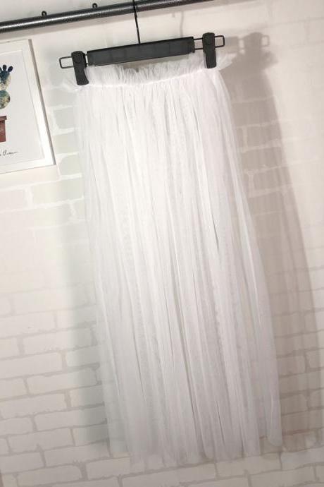 Summer Style Sheer Tulle Skirts A Line Tea Length High Waist Sexy Women See Through Skirt Off White