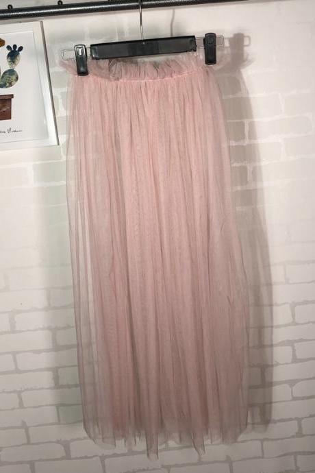Summer Style Sheer Tulle Skirts A Line Tea Length High Waist Sexy Women See Through Skirt Pink