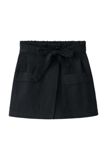Women High Waist Shorts Women Belted Beach Summer Loose Streetwear Wide Leg Shorts Black