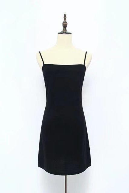 Black Spaghetti Straps Straight-Across Mini Dress, Little Black Dress
