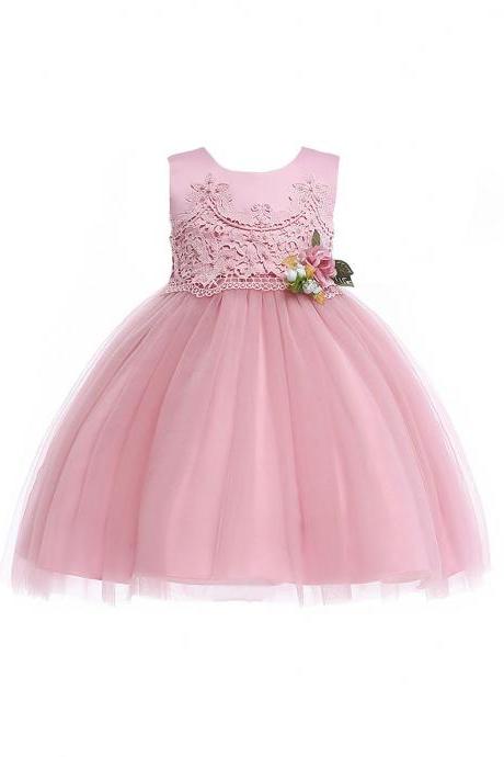 Pastoral Flower Girl Dress Lace Kids Princess Formal Birthday Party Gown Children Clothes blush