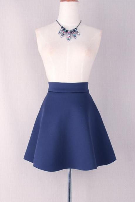 Navy Blue High Waisted Short Skater Skirt