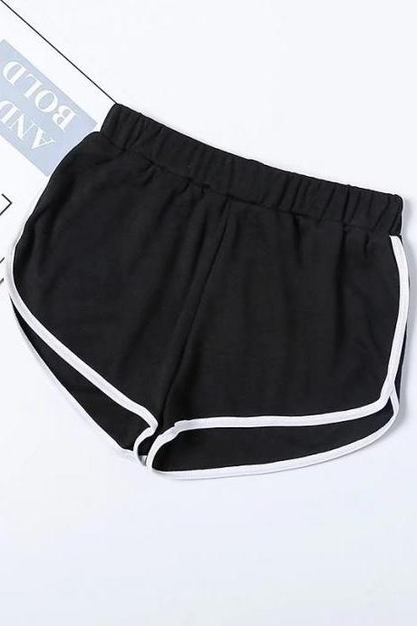 Women Summer Shorts Elastic Waist Streetwear Loose Letter Printed Soft Cotton Casual Shorts black