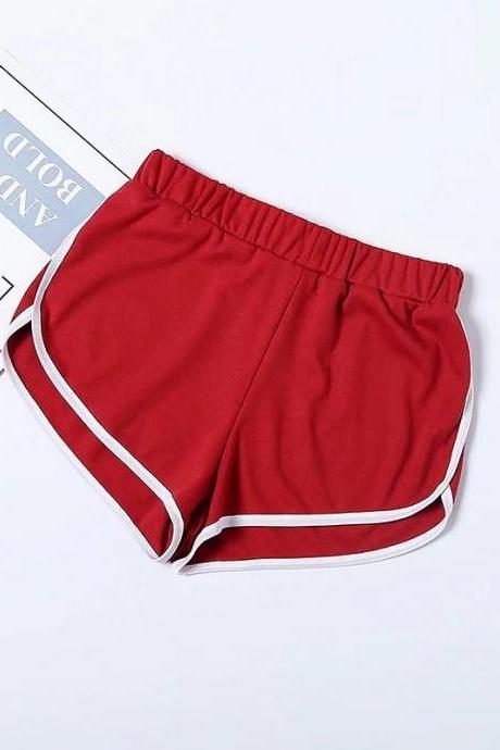  Women Summer Shorts Elastic Waist Streetwear Loose Letter Printed Soft Cotton Casual Shorts crimson