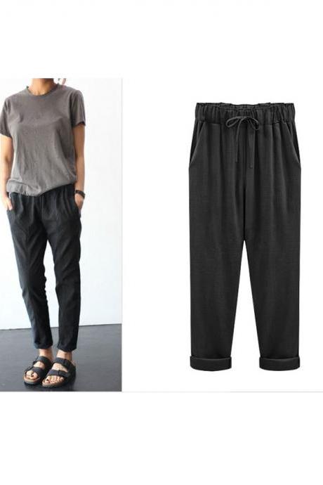 Plus Size Women Harem Pants Drawstring High Waist Pockets Casual Loose Trousers black