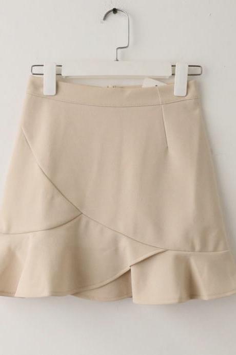  Women Mini Wrap Skirt High Waist Summer Bodycon Ruffle Asymmetrical Skinny Short Casual Skirt apricot