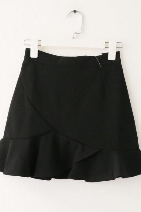  Women Mini Wrap Skirt High Waist Summer Bodycon Ruffle Asymmetrical Skinny Short Casual Skirt black