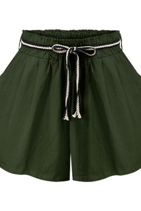 Women Wide Leg Shorts High Waist Belted Beach Summer Streetwear Loose Casual Shorts army green