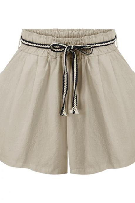 Women Wide Leg Shorts High Waist Belted Beach Summer Streetwear Loose Casual Shorts Khaki