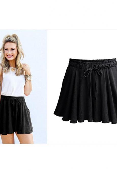 Summer Women Wide Leg Shorts Plus Size Casual Drawstring High Waist Loose Short Pants black