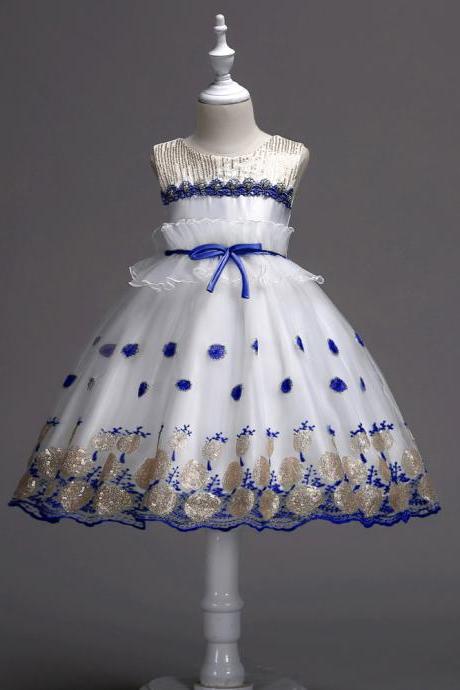  Sequin Flower Girl Dress Wedding Birthday Prom Party Tutu Gown Children Clothes royal blue