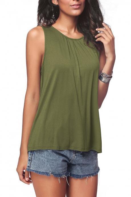 Women Sleeveless T Shirt Summer O Neck Casual Loose Vest Tank Tee Tops army green