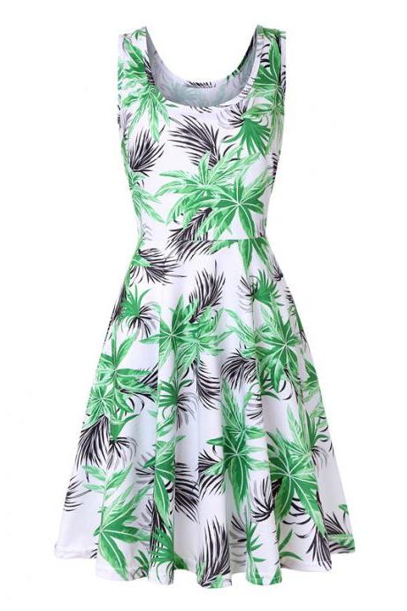Women Floral Printed Casual Dress Sleeveless Summer Beach Boho Mini Club Party Dress6#