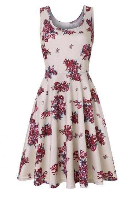 Women Floral Printed Casual Dress Sleeveless Summer Beach Boho Mini Club Party Dress11#