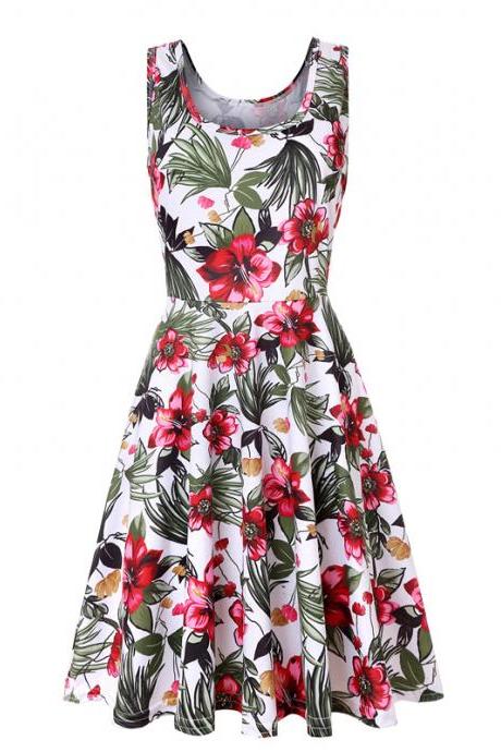 Women Floral Printed Casual Dress Sleeveless Summer Beach Boho Mini Club Party Dress12#