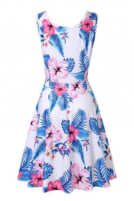 Women Floral Printed Casual Dress Sleeveless Summer Beach Boho Mini Club Party Dress13#