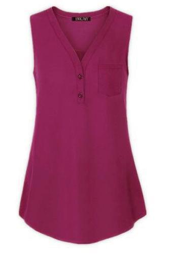 Women Tank Top V Neck Summer Vest Top Button Casual Blouse Sleeveless T Shirt Plum