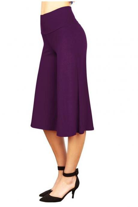  Women Wide Leg Pants High Waist Knee Length Summer Casual Loose Streetwear Trouses purple
