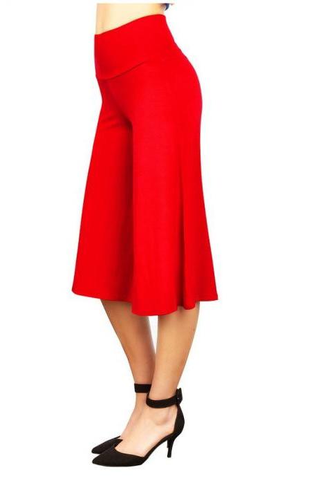  Women Wide Leg Pants High Waist Knee Length Summer Casual Loose Streetwear Trouses red