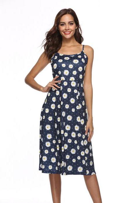  Boho Floral Printed Casual Dress Spaghetti Strap Women Summer Beach Party Dress6#