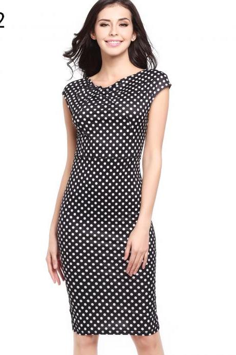 Women Floral Printed Pencil Dress Cap Sleeve Slim Bodycon Work Office Party Dress 734-2#
