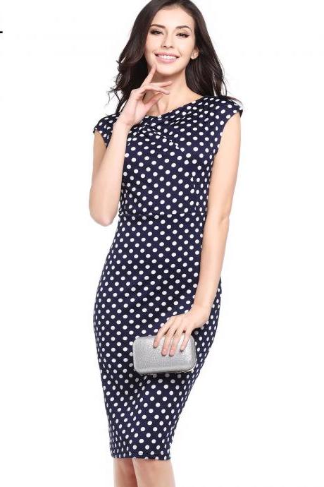 Women Floral Printed Pencil Dress Cap Sleeve Slim Bodycon Work Office Party Dress 734-4#