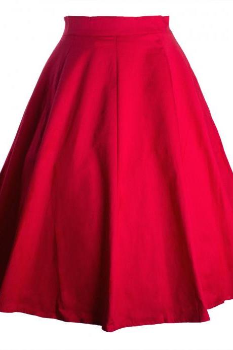 Women Floral Print/polka Dot Skirt High Waist Vintage 50s 60s A Line Midi Skater Skirt Red