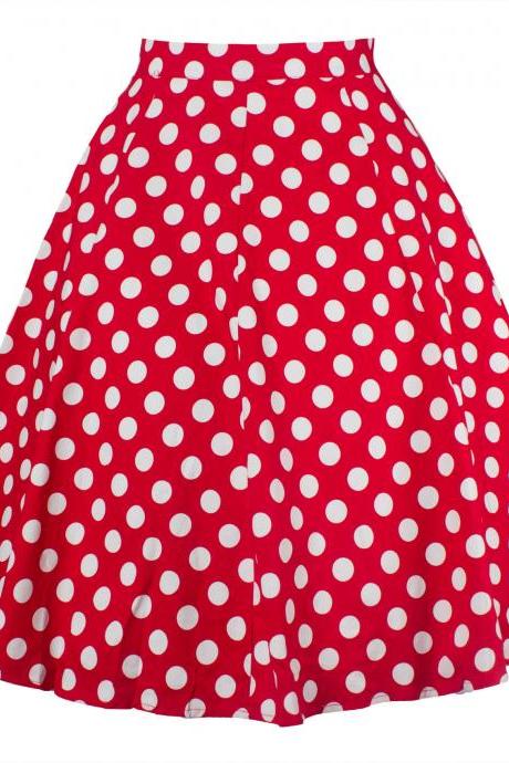 Women Floral Print/Polka Dot Skirt High Waist Vintage 50s 60s A Line Midi Skater Skirt red polka dot