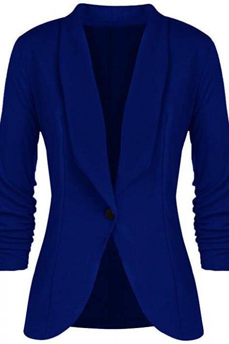 Women Slim Suit Coat 3/4 Sleeve One Button Casual Office Business Blazer Jacket Outwear royal blue