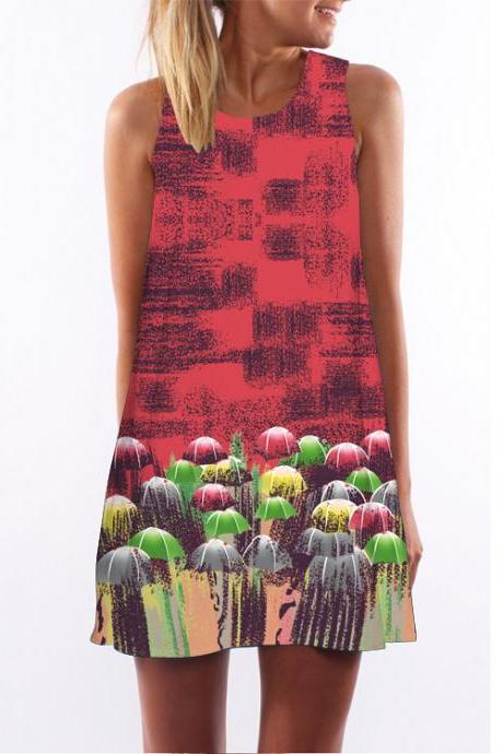 Women Casual Floral Printed Dress Sleeveless Boho Summer Beach Mini Sundress 18#