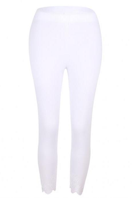 Women Leggings Floral Lace Hollow Out Slim Skinny Casual Plus Size Pencil Pants Off White