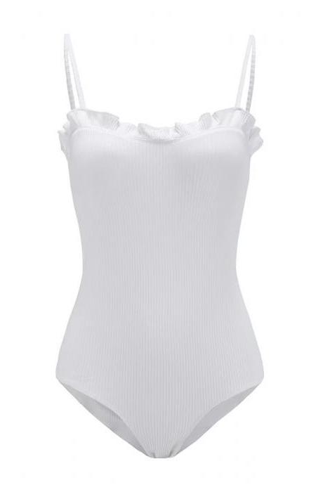 Women Bodysuit Sexy Spaghetti Strap Rompers Stringy Selvedge Summer Beach Bodycon Jumpsuit Vest off white