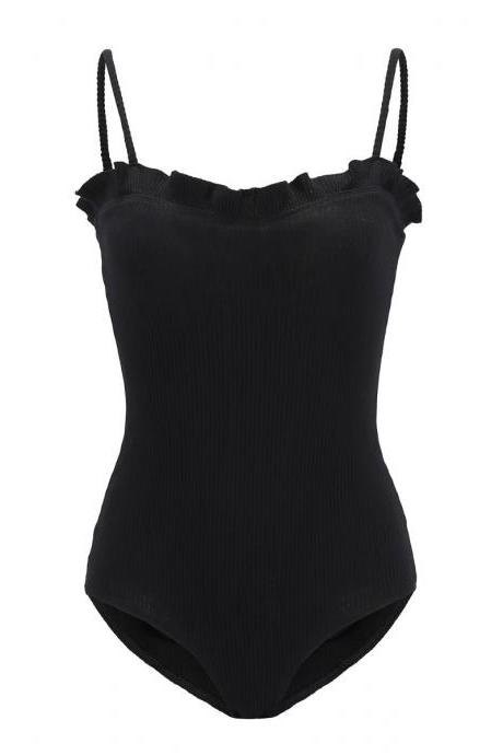 Women Bodysuit Sexy Spaghetti Strap Rompers Stringy Selvedge Summer Beach Bodycon Jumpsuit Vest black